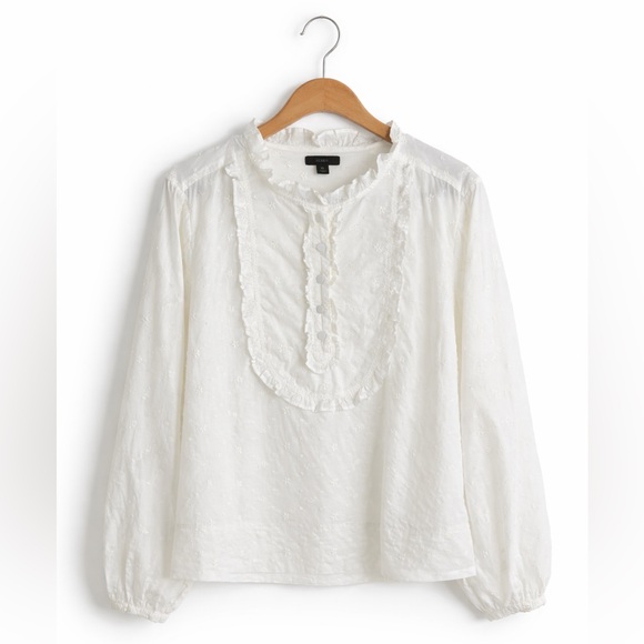 J. Crew Tops - J.Crew Eyelet Ruffle Blouse XL White Cotton Romantic Cottagecore Boho Feminine